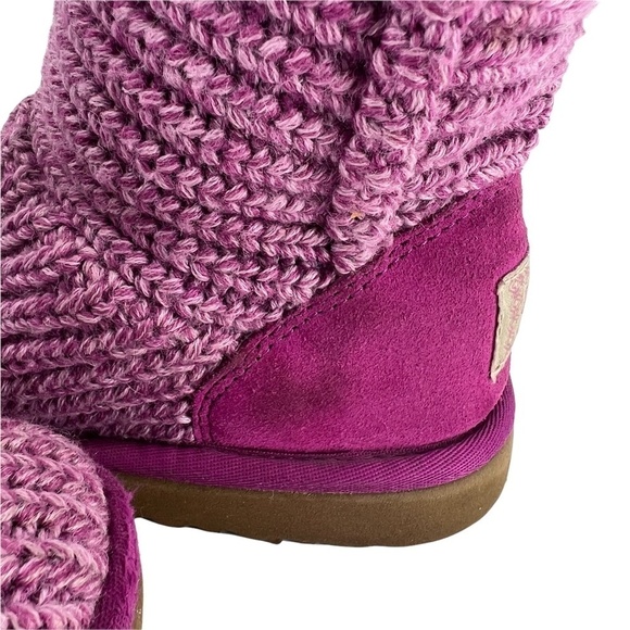 UGG Purple Cardy Sweater Knit Button Boots Size 3 Girl’s - Picture 10 of 11